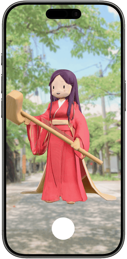 ARカメラにひめっ子が出現した画面イメージ